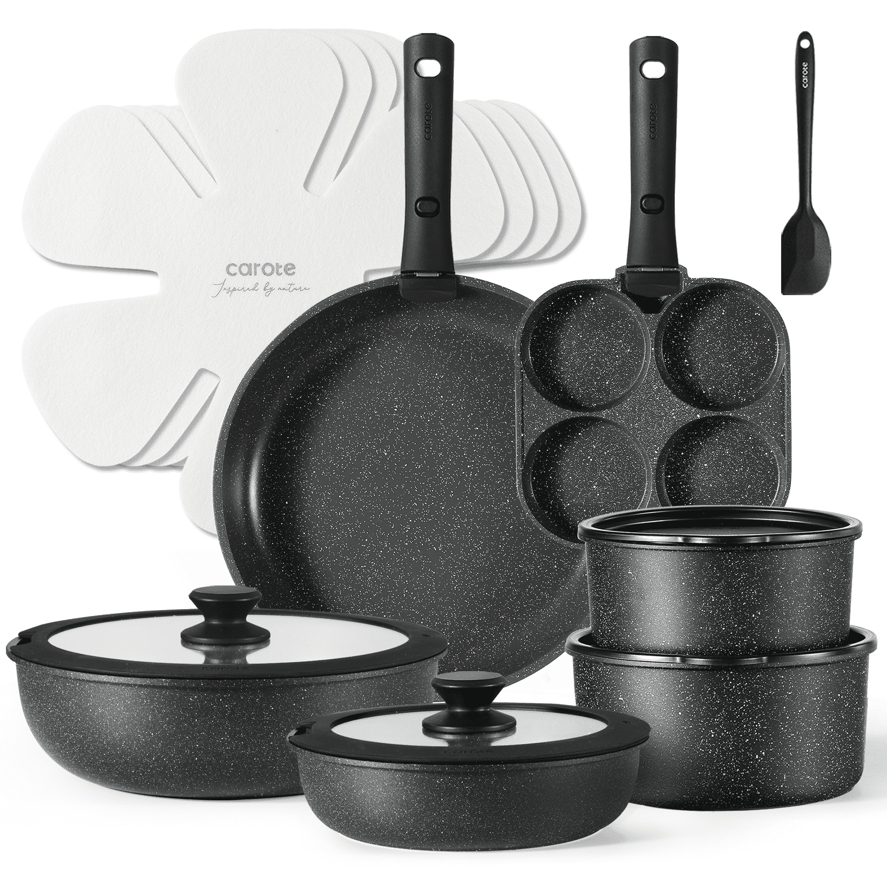Carote 17pcs Nonstick Cookware Set, Granite Non St