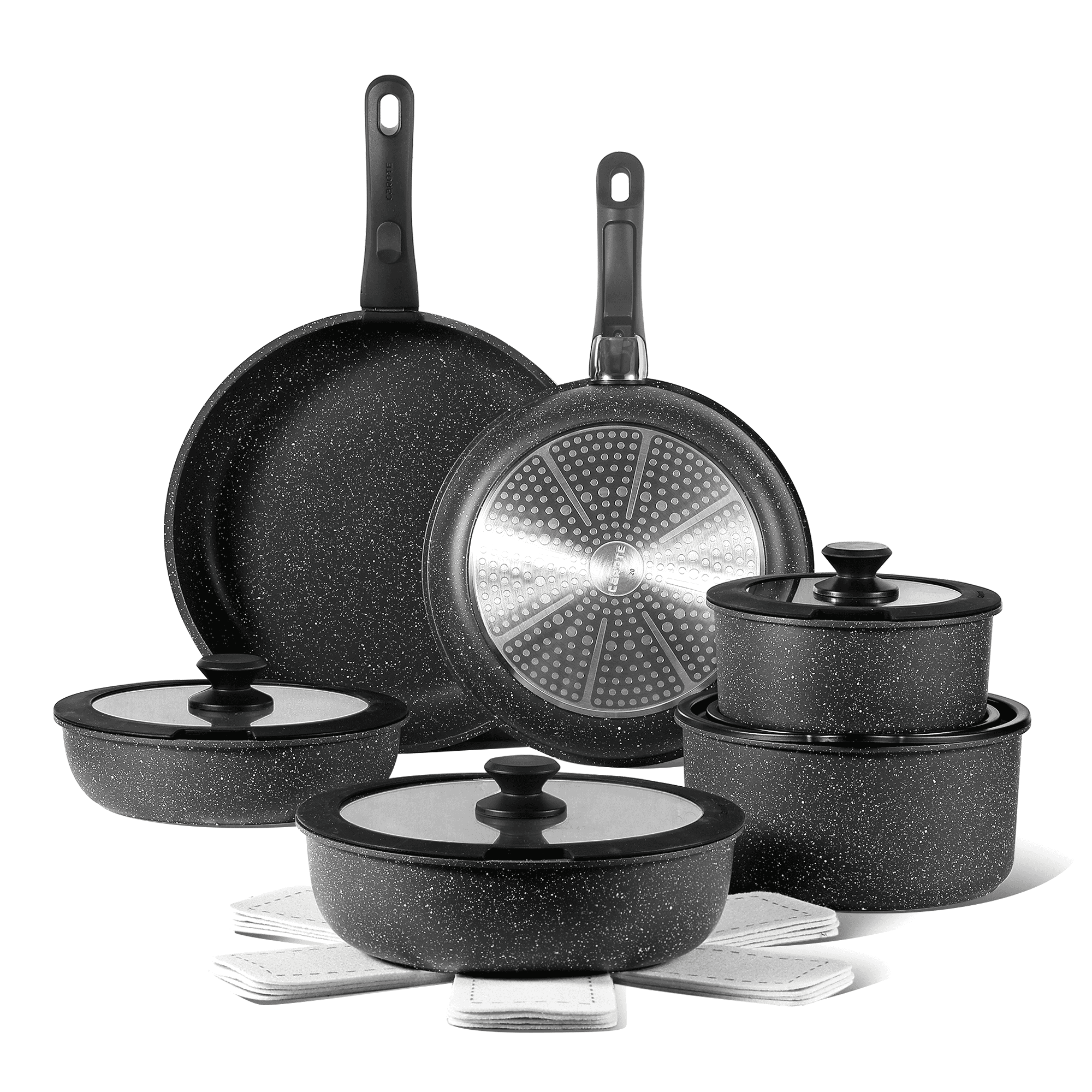 Carote 6 Pcs Pots and Pans Nonstick, Cookware Set with Detachable Handles, Oven Safe, Induction Ready, Stackable Kitchen Cooking Set, Black