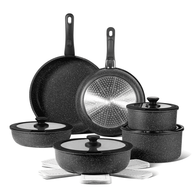 CAROTE 17pcs Nonstick Cookware Set, Pots and Pans with Detachable