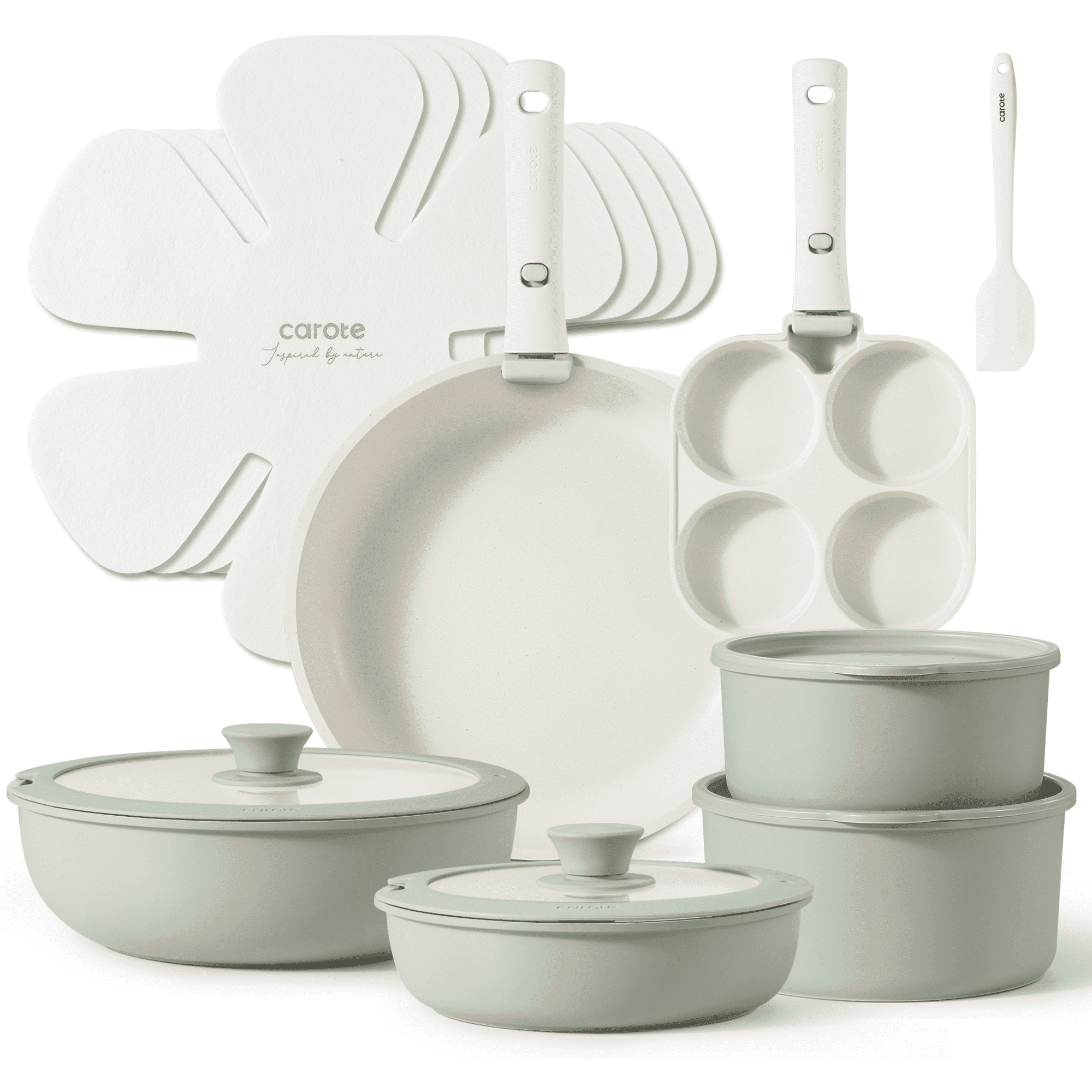 CAROTE 17pcs Granite Nonstick Cookware Set, Detachable Handle 