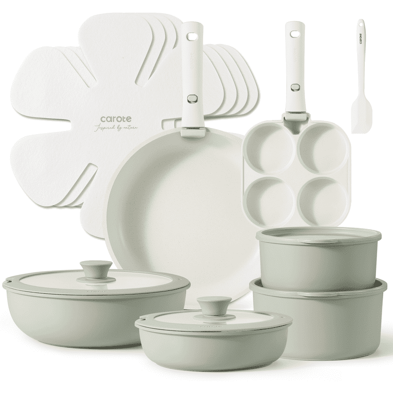 CAROTE 17pcs Granite Nonstick Cookware Set, Detachable Handle 