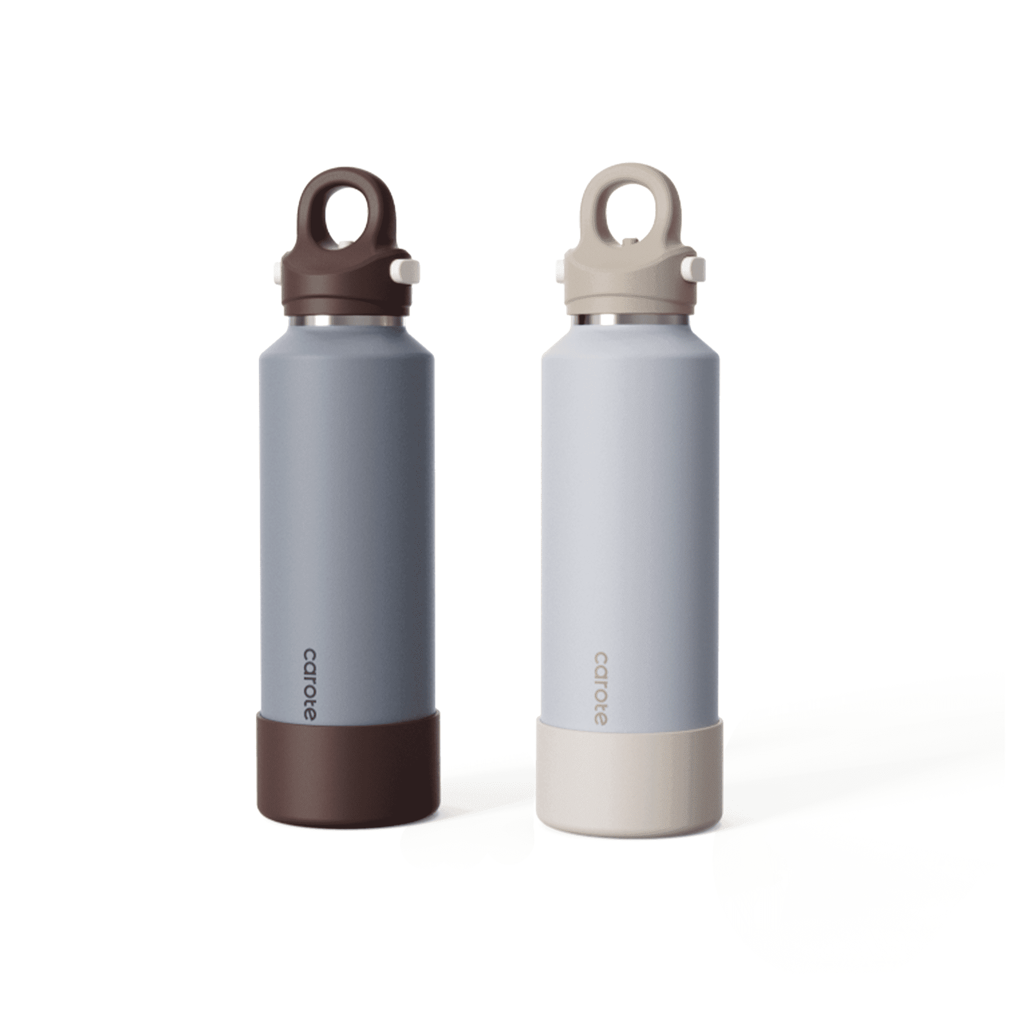 Carote 2-Pack One-Click-Open Insulated Stainless Steel Water Bottle Set, 20 fl oz, Gray & Brown
