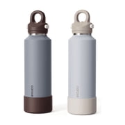 CAROTE 2-Pack 20 oz Insulated Stainless Steel Water Bottles with One-Click Leak-Proof Lids, Carry Loops and Removable Silicone Boots, Dishwasher Safe