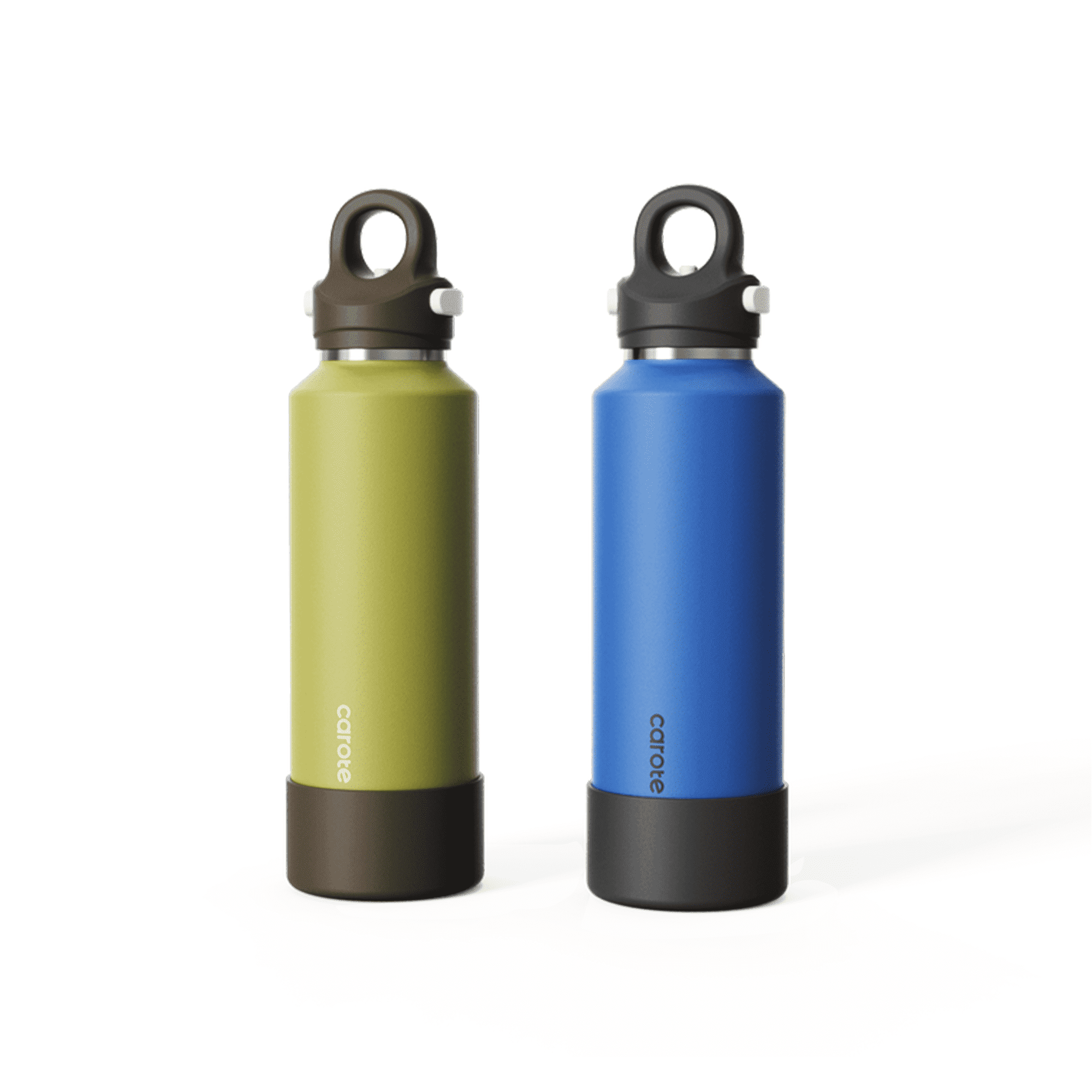 Carote 2pcs One-Click-Open Insulated Stainless Steel Water Bottle Set, 20 fl oz, Blue & Green