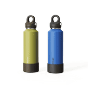 CAROTE 2-Pack 20 oz Insulated Stainless Steel Water Bottles with One-Click Leak-Proof Lids, Carry Loops and Removable Silicone Boots, Dishwasher Safe, Blue and 