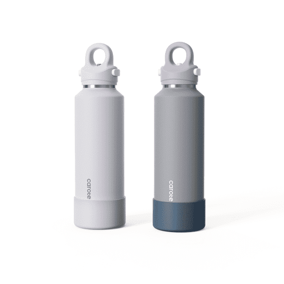 CAROTE 2-Pack 20 oz Insulated Stainless Steel Water Bottles with One-Click Leak-Proof Lids, Carry Loops and Removable Silicone Boots, Dishwasher Safe