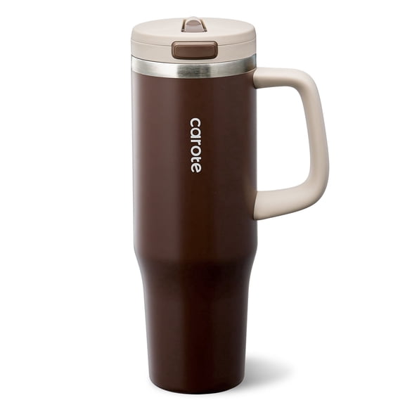 Carote Insulated Stainless Steel Tumbler with Handle and Lid, Leakproof Double Wall Vacuum Travel Mug, Reusable Cup for Hot & Cold Drinks, Brown, 40oz