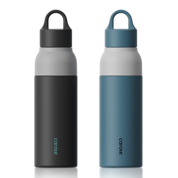 CAROTE 2-Pack Insulated Water Bottles with One-Click Lids, Stainless Steel Interiors, Built-In Infusers and Carry Loops for Gym, Travel and Daily Use