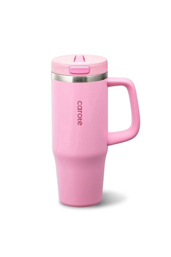 Insulated Stainless Steel Tumbler with Handle and Lid, Leakproof Double Wall Vacuum Travel Mug, Reusable Cup for Hot & Cold Drinks, Pink, 32oz