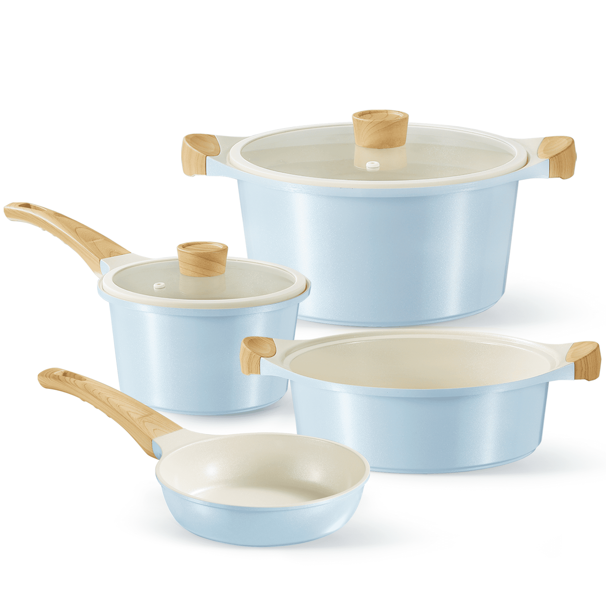 Carote 6pcs Ceramic Cookware Sets, Induction Pots and Pans, Non Stick Pots Sets, Blue