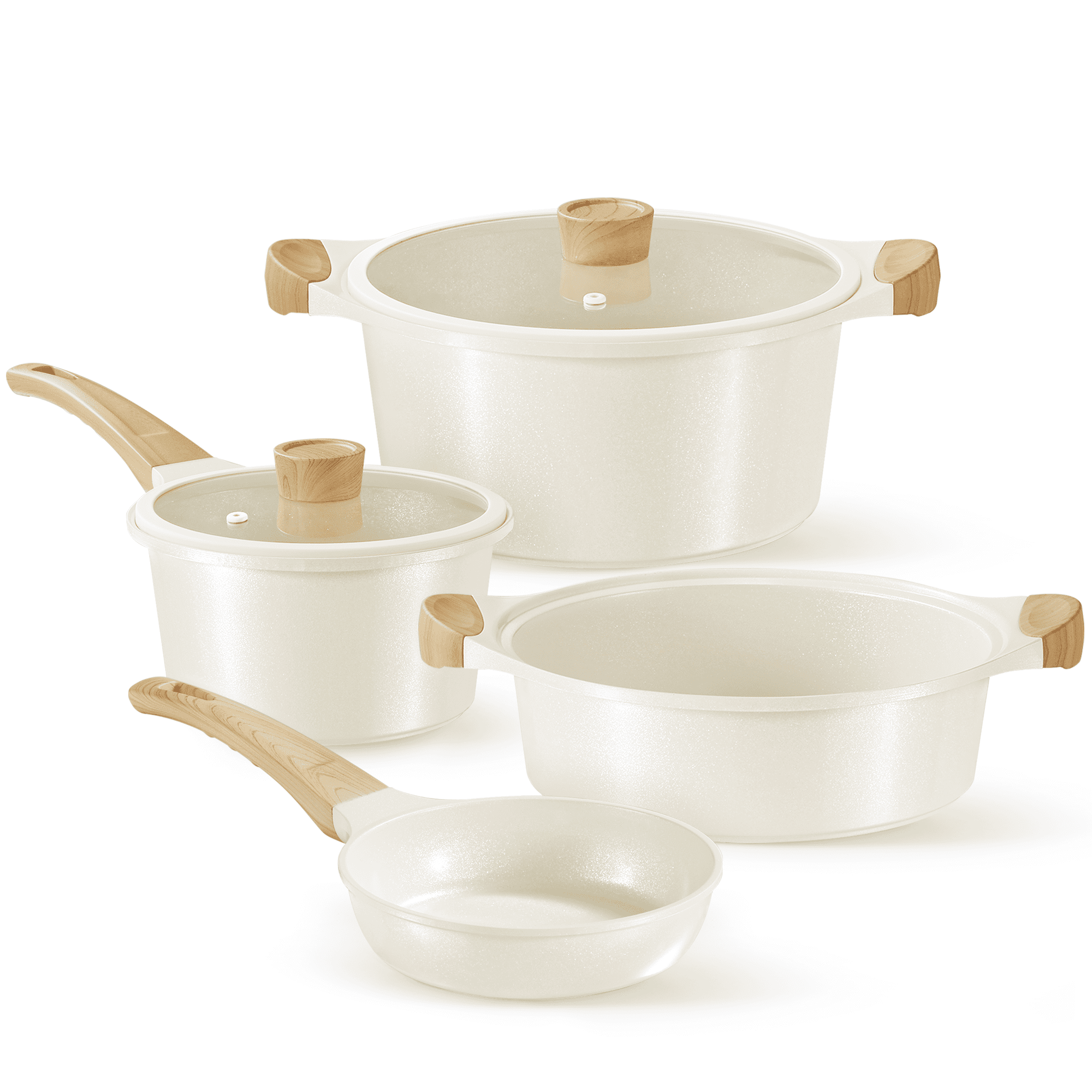 Carote 6pcs Ceramic Cookware Sets, Induction Pots and Pans, Non Stick Pots Sets, White