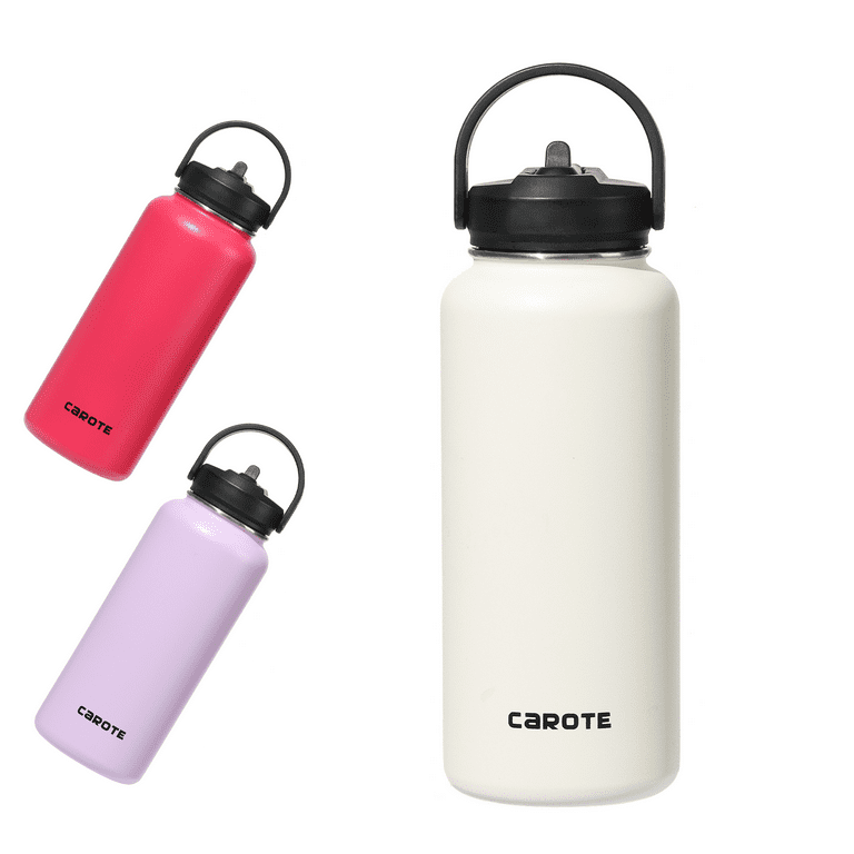 CAROTE Insulated Water Bottles, Water Bottle with Lid and Straw, Wide Mouth  Water Bottle with Flex Cap, 32Oz, White