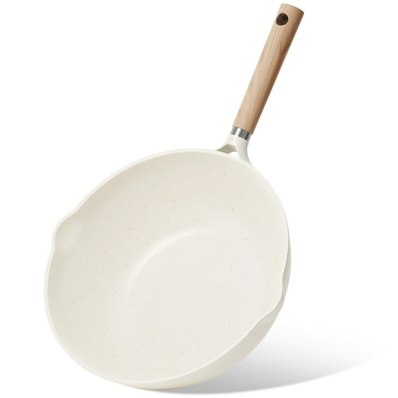 Carote Nonstick Wok with Induction 12" Non-Stick Saute Pan, All Stoves Compatible, Bon Appetit, White Granite, 5.8QT