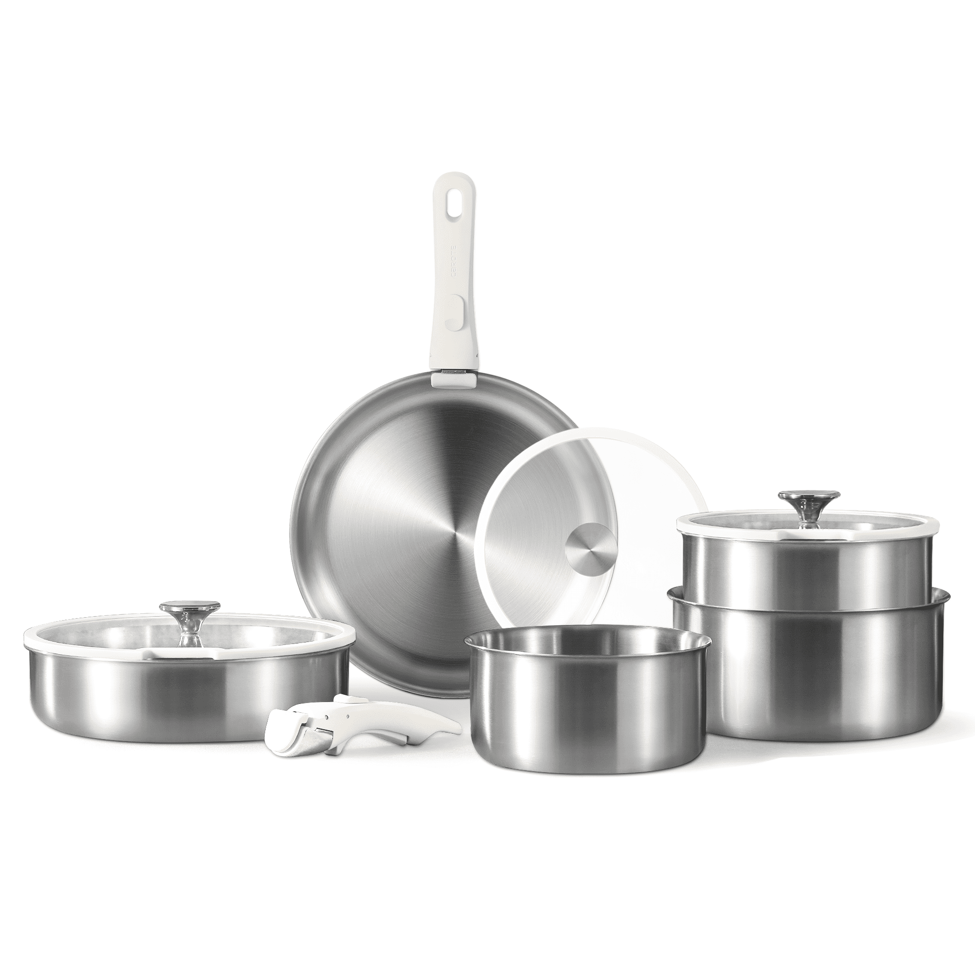 CAROTE Stainless Steel Pots and Pans Set, Cookware Set with Detachable Handle, Induction Kitchen Cookware Sets with Removable Handle, RV Cookware Set, Oven Safe, Stainless Steel-12 piece