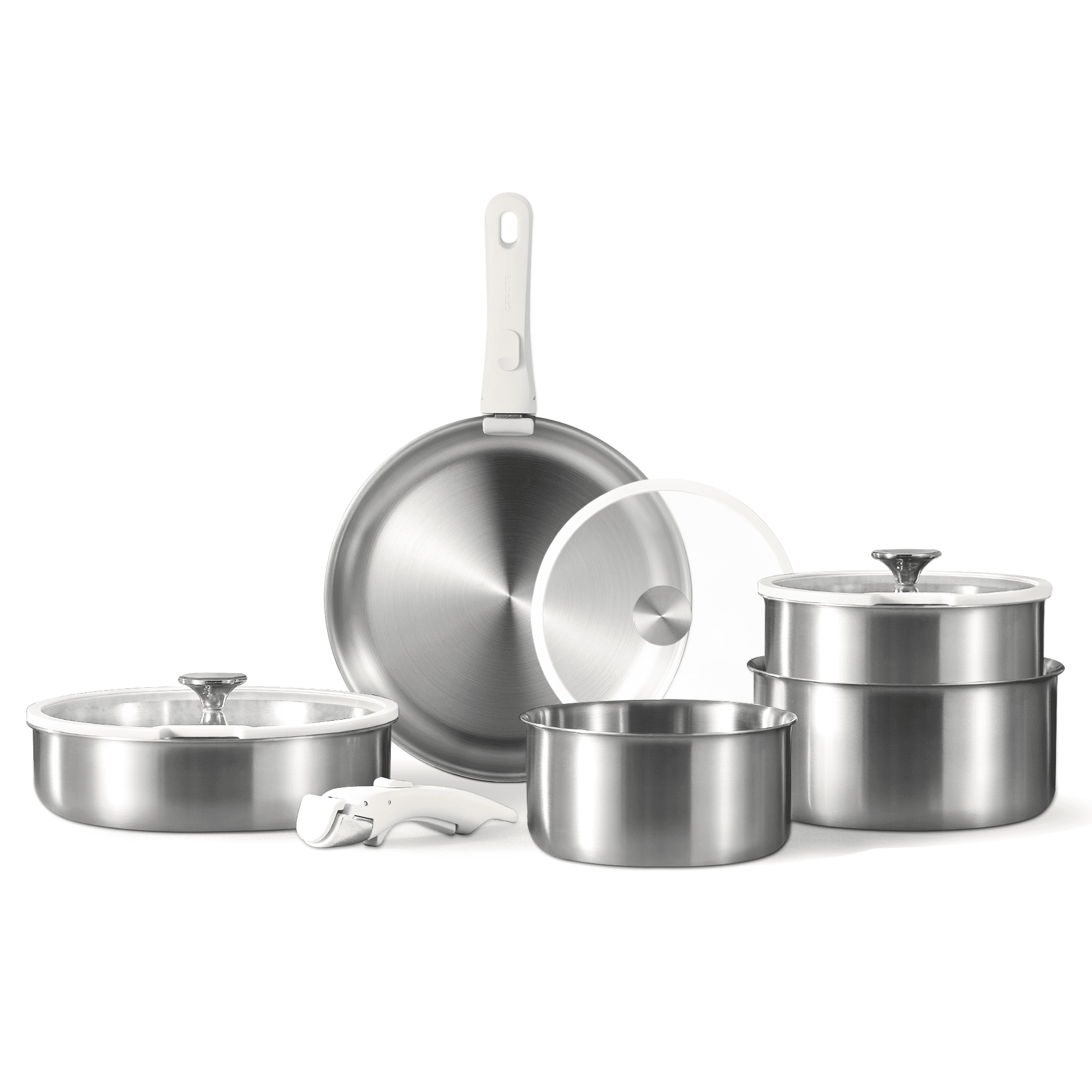 CAROTE Stainless Steel Pots and Pans Set, Cookware Set with Detachable Handle, Induction Kitchen Cookware Sets with Removable Handle, RV Cookware Set, Oven Safe, Stainless Steel