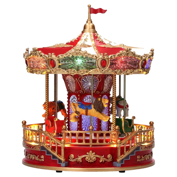 Light-Up and Musical Carousel Christmas Village Decoration, Multicolor, 12", by Holiday Time