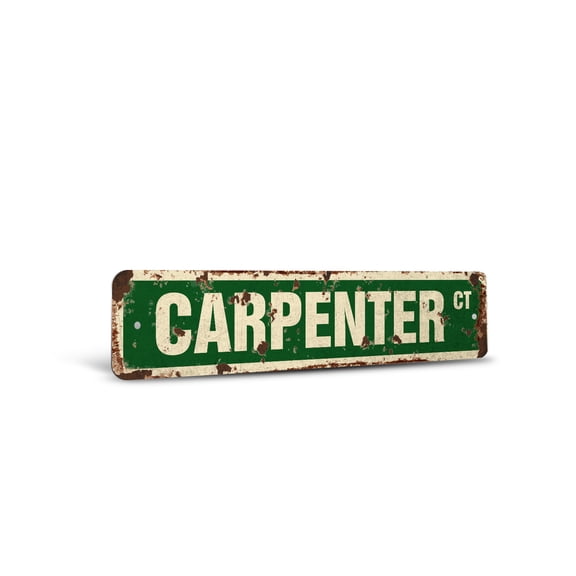 CARPENTER Vintage Style Rustic Street Sign – Carpentry Craftsman Woodworker Cabinetmaker Retro Decorative Wall Sign for Home, Bar, Garage, or Outdoor Use | 4" X 18" Plastic Road Sign