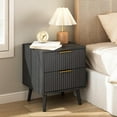 thumbnail image 1 of CARPETNAL Black Fluted Nightstand with 2 Drawers, 18'' Wide Bedside Table for Bedroom, Modern Night Stand with Gold Metal Legs, Small Space End Table(Black, 1 Piece), 1 of 7