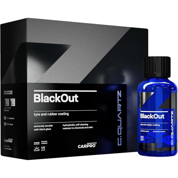 CARPRO CQUARTZ Blackout - Tire Coating and Dressing for Trim and Rubber, Polysiloxane and Durable on Unpainted Resin Materials (50mL)