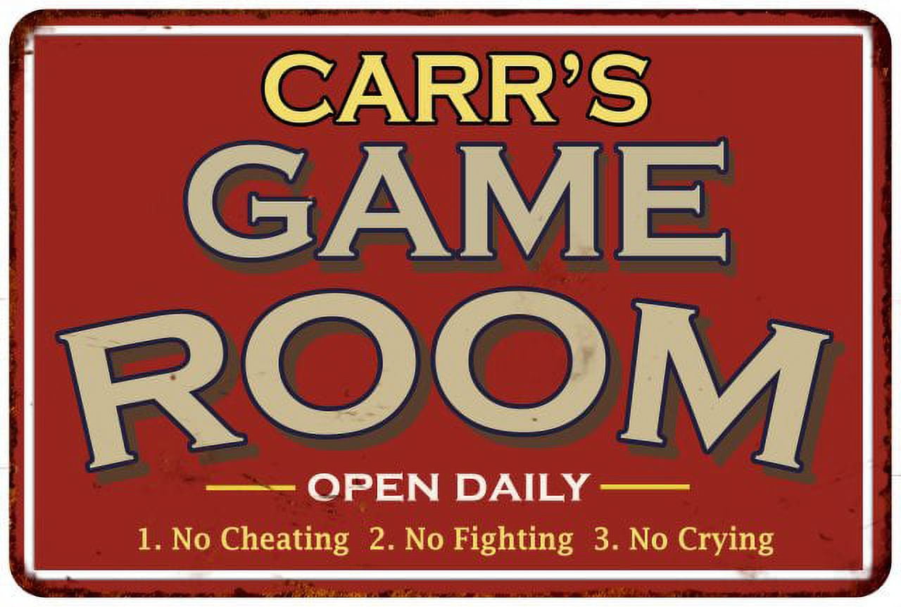 Vintage Red Aluminum Game Room Wall Sign 8x12