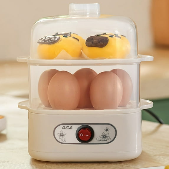 CARRFA 2-Layers Electric Egg Cooker, Portable Multifunctional 6-Egg Cooker, Electric Vegetable Steamer for Cooking, Dishwasher Safe (White)