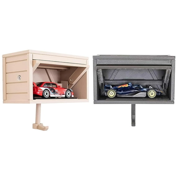 CARRFA 2PCS Key Holder for Wall, 3D Car Garage Key Holder Wall Mount, Small Toy Car Garage with Opening Door, Easy Installation Key Rack for Entryway (Beige-Black)