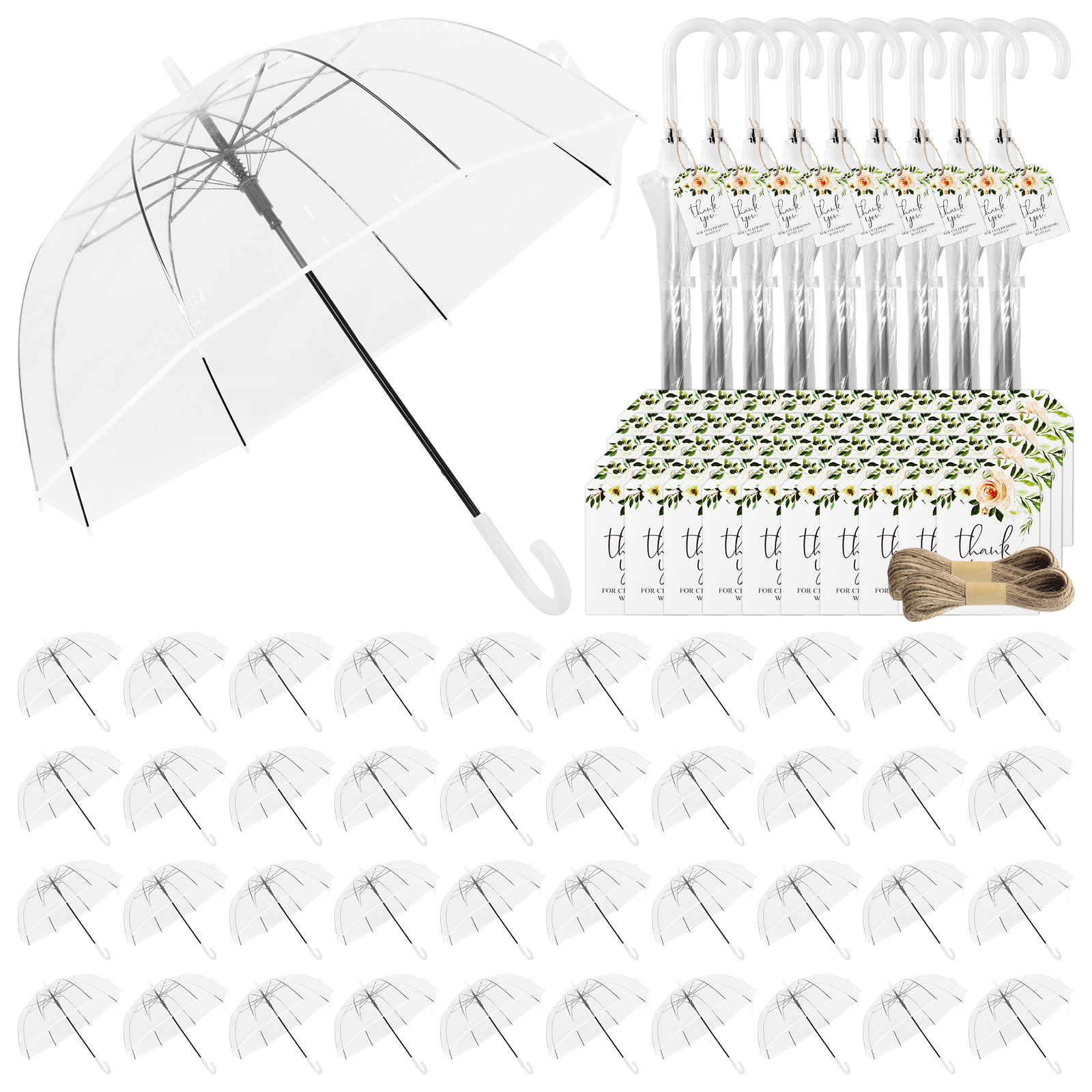 CARRFA 50 Pack Large Clear Bubble Umbrella, 52
