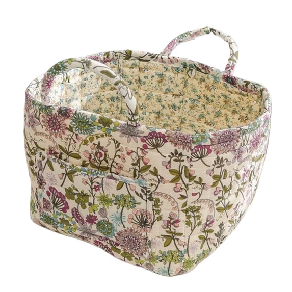Yucurem Boho Fabric Floral Laundry Storage Baskets, 12.99" x10.24" x10.64" Collapsible Large Capacity Spring Vintage Storage Bag Organizer with Handle & Front Pocket