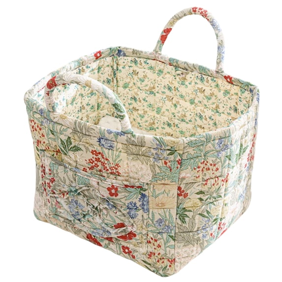 Yucurem Boho Fabric Floral Laundry Storage Baskets, 12.99" x10.24" x10.64" Collapsible Large Capacity Spring Vintage Storage Bag Organizer with Handle & Front Pocket