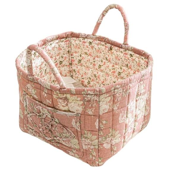 Yucurem Boho Fabric Floral Laundry Storage Baskets, 12.99" x10.24" x10.64" Collapsible Large Capacity Spring Vintage Storage Bag Organizer with Handle & Front Pocket