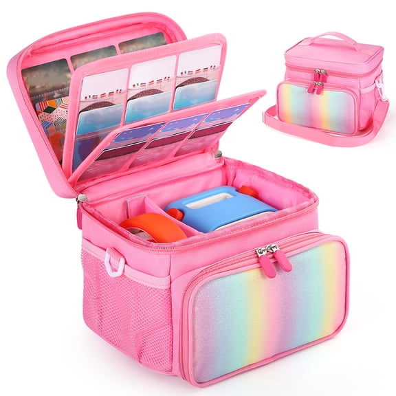 CARRFA Carrying Case Compatible with Yoto Player (3rd Generation), Card Holder Hold Up to 30 Cards, Travel Storage Bag for Bluetooth Audio Speaker & Headphone Accessories(Pink)