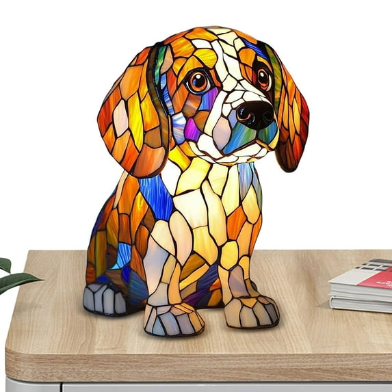 CARRFA Dog Series Art Night Light, Beagle Lamp, Vintage Stained Resin Tabletop Night Light, Cute Pet Dog Themed LED Table Lamp for Home Office Decor Gifts for Adults Kids