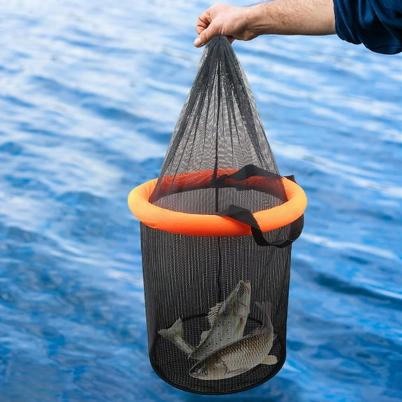 CARRFA Foldable Floating Fishing Basket, Portable Collapsible Fishing Net, Nylon Net Bait Storage Cage Keeping Minnows Shrimp Fish (16.5x14inch)
