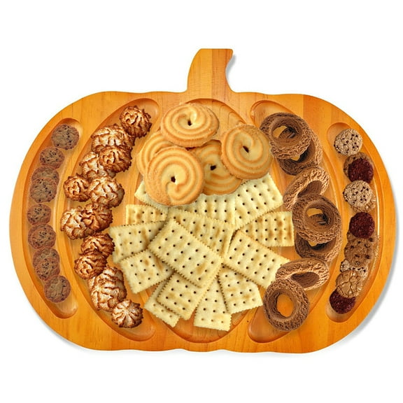 CARRFA Halloween Pumpkin Serving Tray Wooden Food Platter with Compartments for Snacks Fruits and Cheese for Festive Parties and Gatherings, Small