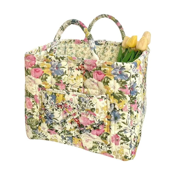 CARRFA Large Capacity Foldable Boho Fabric Storage Basket, Durable & Soft Floral Laundry Laundry Tote Bag for Home, Picnic, Shopping, Travel