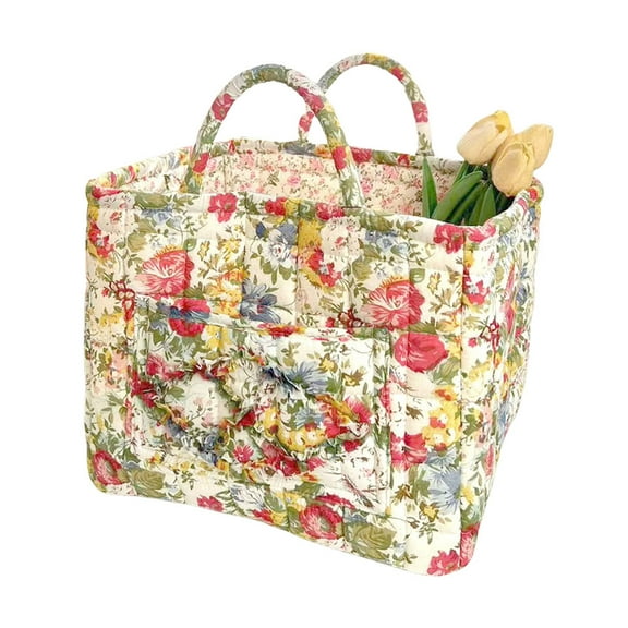 CARRFA Large Capacity Foldable Boho Fabric Storage Basket, Durable & Soft Floral Laundry Laundry Tote Bag for Home, Picnic, Shopping, Travel