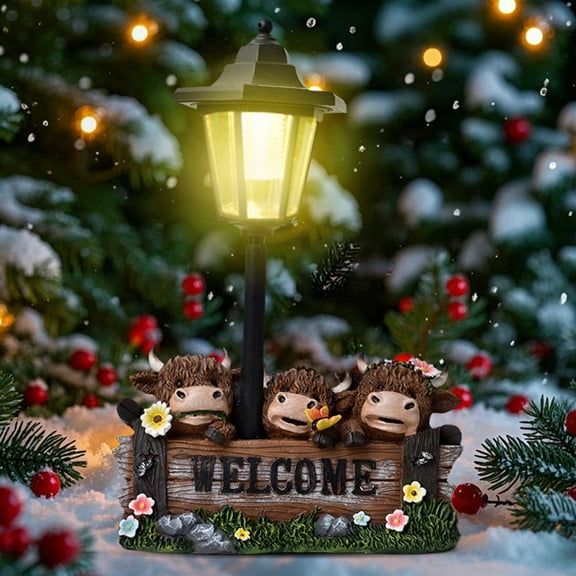 CARRFA Solar Garden Statues - Welcome Solar Lamp with Adorable Highland Cow Figurines for Patio, Yard, Garden Ornaments
