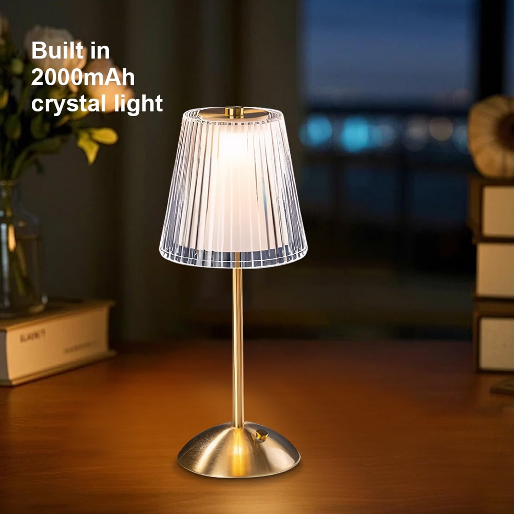 CARRFA Vintage Cordless Crystal Lamp, Modern Matte Copper Body Night Light with 3 Color Modes, 2000mAh Bedside Desk Lamp for Bedroom, Living Room, Kitchen & Dining Room