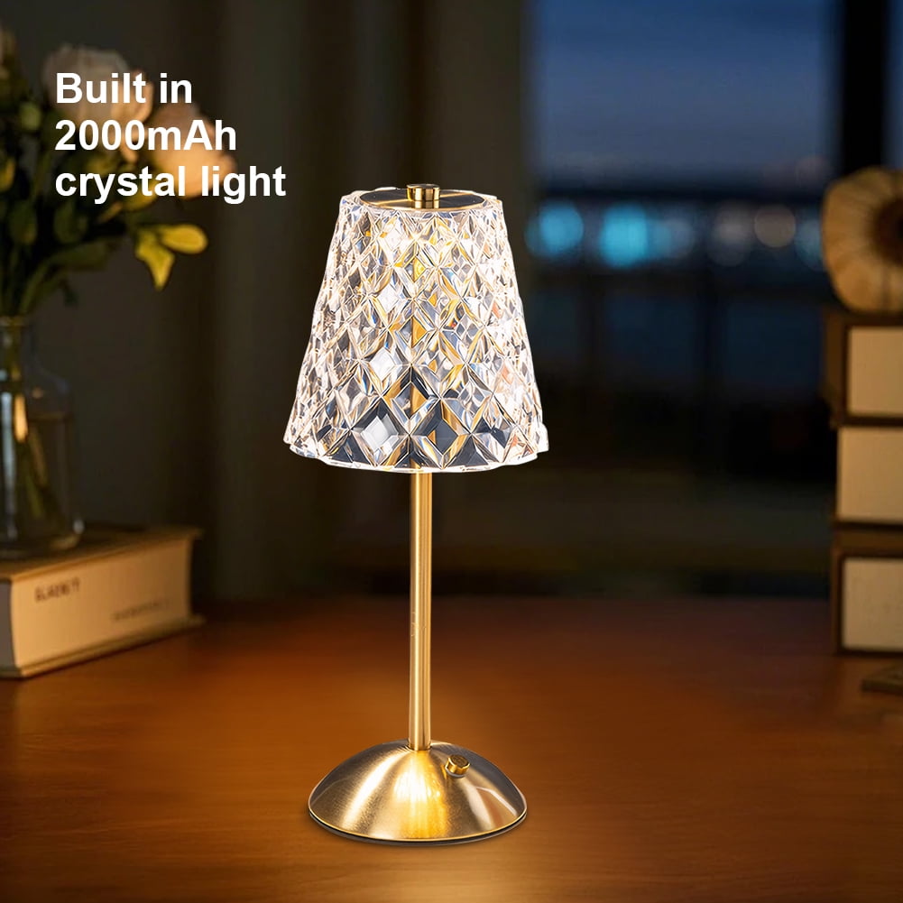 CARRFA Vintage Cordless Crystal Lamp, Modern Matte Copper Body Night Light with 3 Color Modes, 2000mAh Bedside Desk Lamp for Bedroom, Living Room, Kitchen & Dining Room