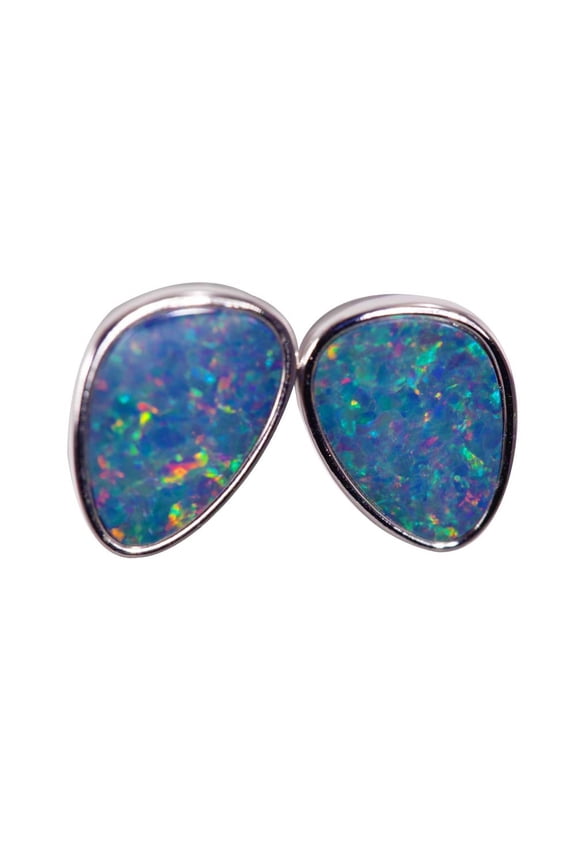CARRIBEAN ISLAND STERLING SILVER AUSTRALIAN OPAL STUD EARRINGS