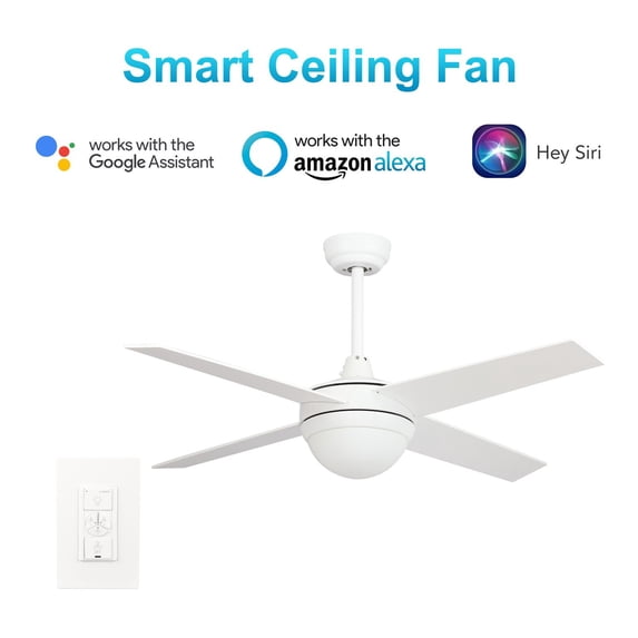 CARRO 48" 4 Blades White Smart Ceiling Fan Reversible Airflow in Home with LED