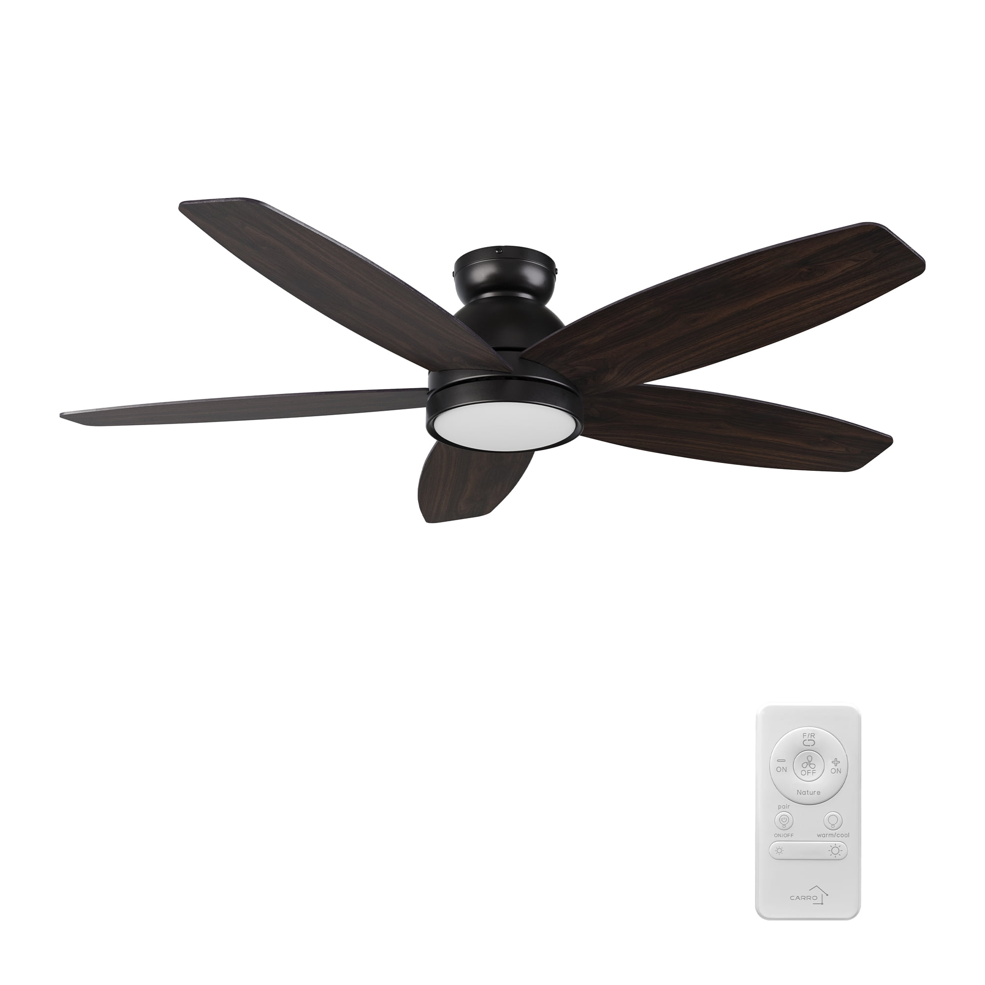 52-Inch Matte Black and Wood Smart Ceiling Fan with LED Light