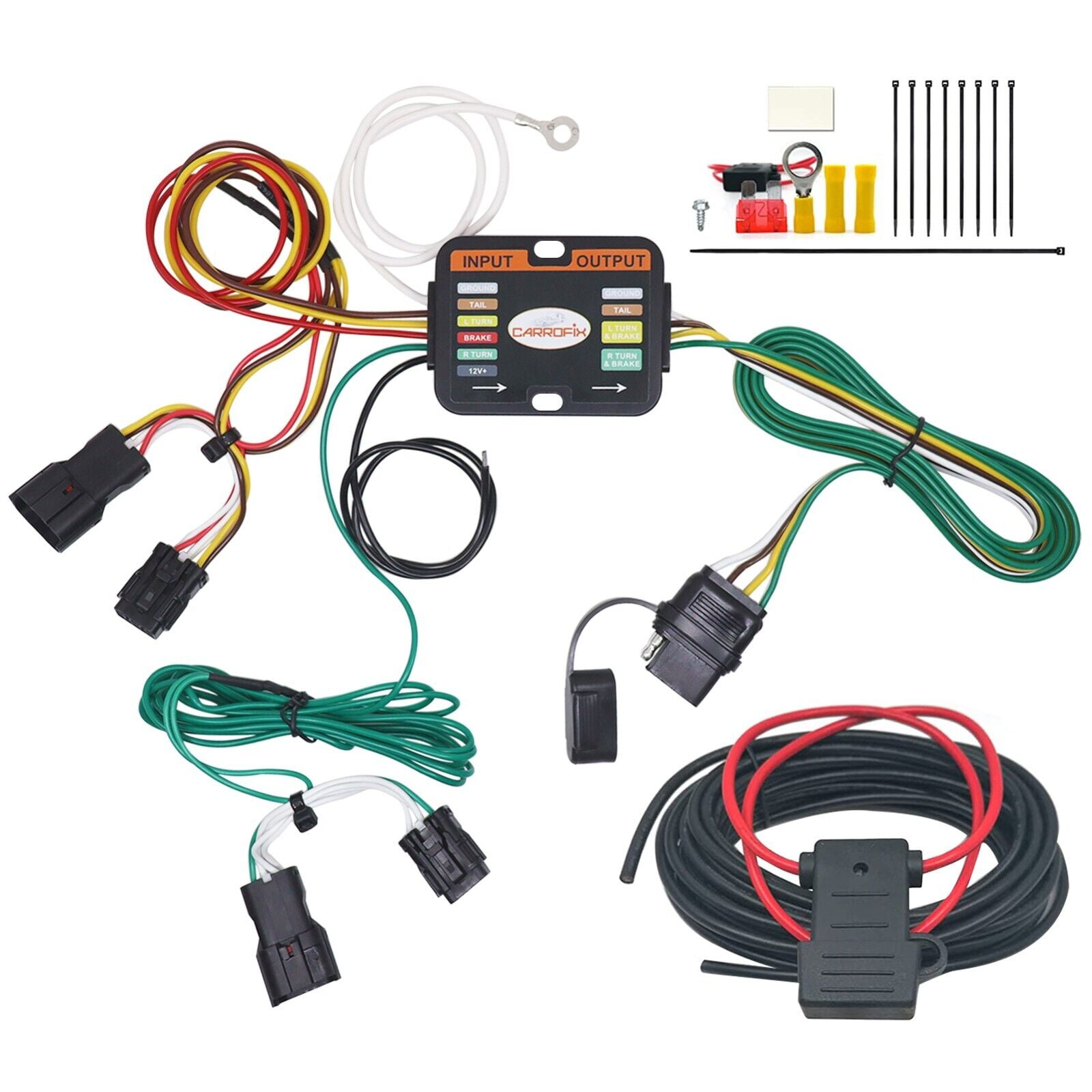 CARROFIX Custom-Fit Vehicle Wiring Kit w/ 4-Way Flat Trailer Connector