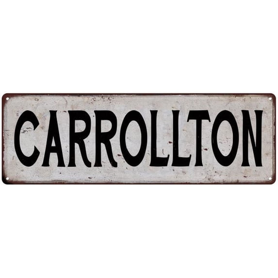CARROLLTON Vintage Look Rustic Metal 8x24 Sign City State 108240041274