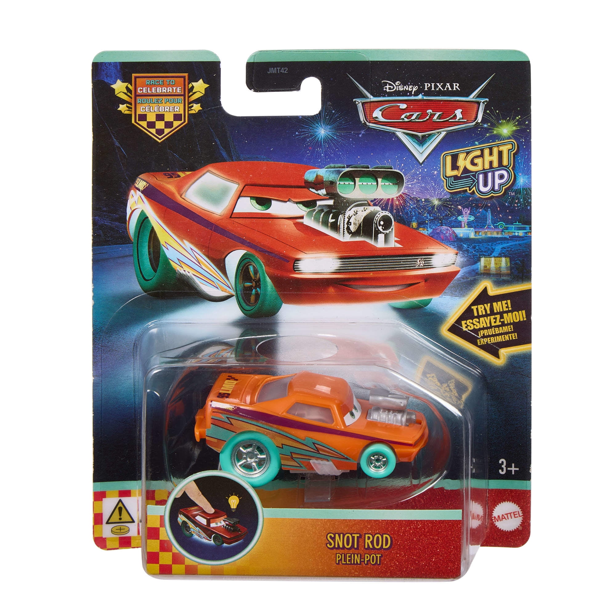 Disney and Pixar Cars 1:55 Scale Toy Vehicle with Colorful Light-Up Features (Styles May Vary)