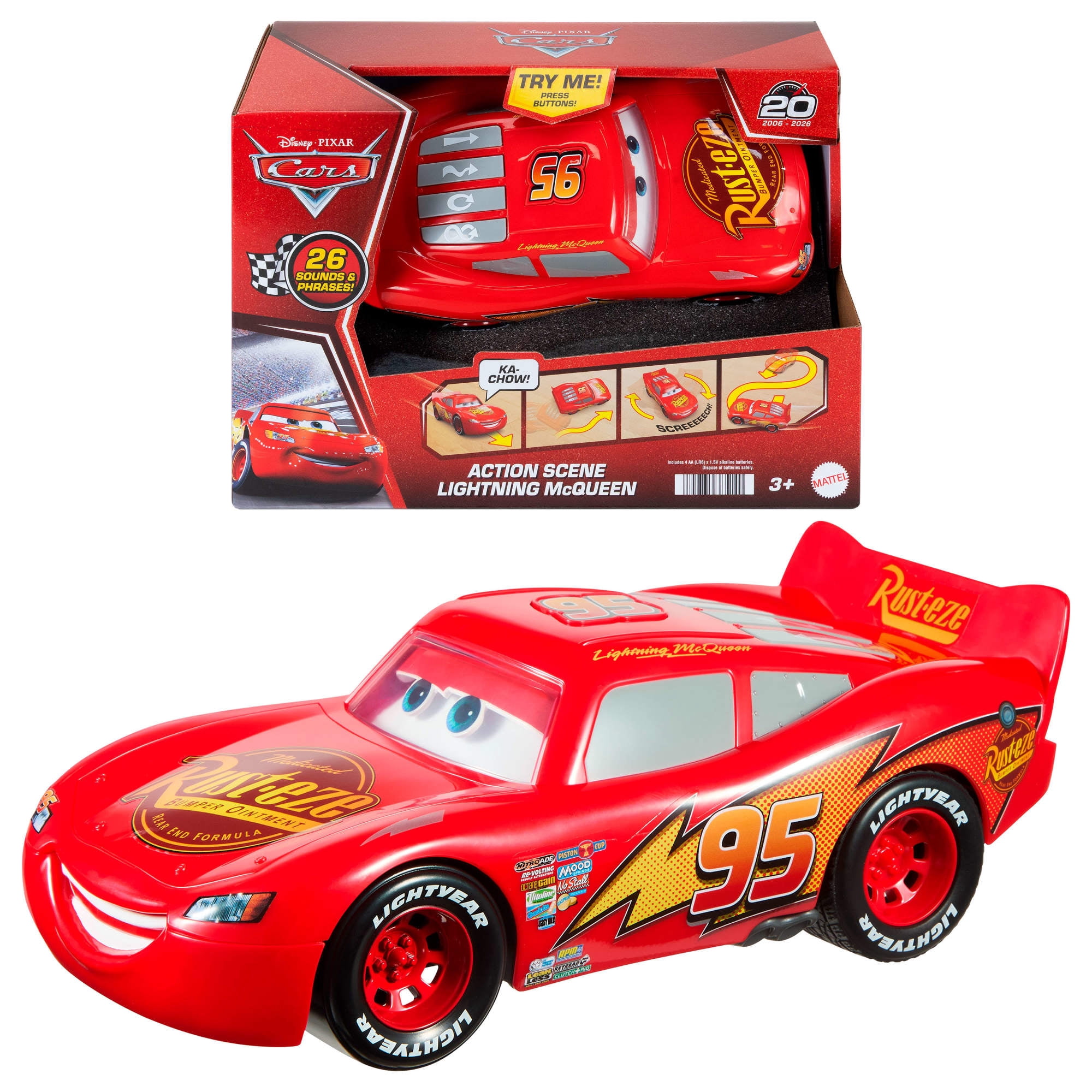 Disney and Pixar Cars Action Scene Lightning McQueen, Battery-Powered Toy Vehicle with Sound Effects