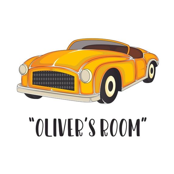CARS & VEHICLES - Customized Name Home Living Room Adhesive Vintage Car Mural Art Decoration Yellow Vehicle Design Vinyl Wall Decal - Kids Teens Bedroom Old School Classic Car Wall Sticker 40" x 28"