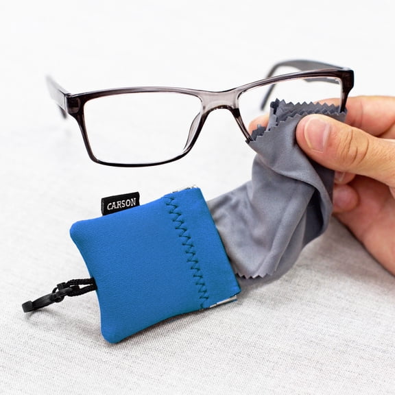 Carson Stuff-It Pro Blue Portable Lens Cleaner with Carabiner Microfiber Lens Cleaning Cloth Pouch
