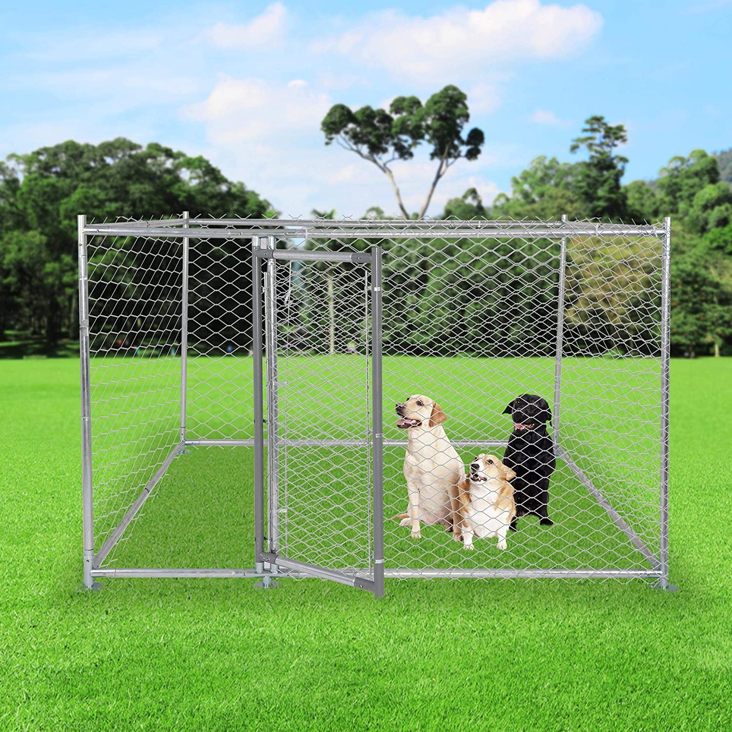 CARSTY Outdoor Dog Kennel Galvanized Steel Fence Exercise Pen with Lock 6.5x6.5x4 ft Walmart