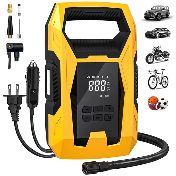 CARSUN AC/DC Tire Inflator Portable Air Compressor, Dual Power for Home 110V AC and Car 12V DC Tire Pump with Pressure Gauge for Car